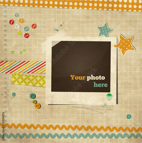 Vector: Scrap template of vintage worn design with photo frame Scrap template of vintage worn design with photo frame