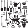Scratched gardening related silhouettes
