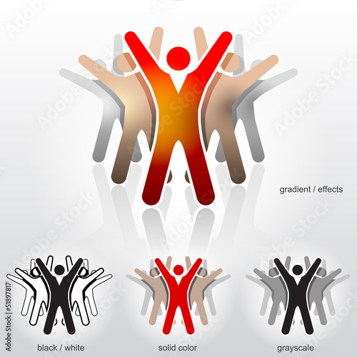 Vector: Group of abstract people with their hands up. Vector logo design Group of abstract people with their hands up. Vector logo design
