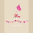 Pink Bird Cupcakes Festoons Beige Dots
