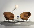 Living room with classic chairs, icons of american modern design