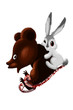 Bear rabbit sled character cartoon style vector illustration