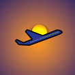 Vector graphic- airliner or plane icon flying in evening sky