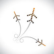 Vector graphic of 3 plane icons made of dots take off very fast