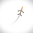 Vector graphic of airplane icon made of dots take off high speed