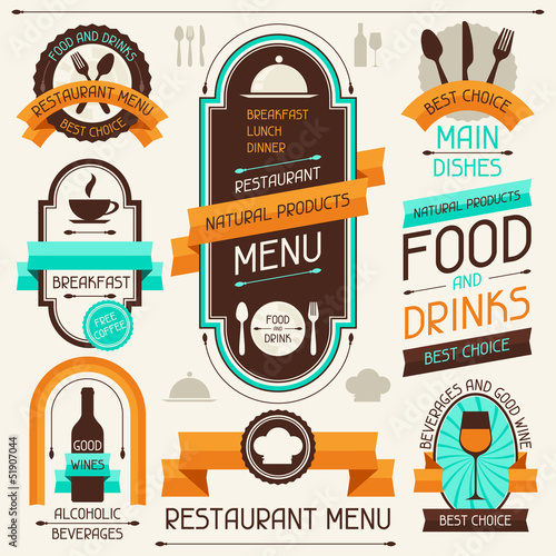 Vector: Restaurant menu, banners and ribbons, design elements. Restaurant menu, banners and ribbons, design elements.