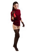 Brunette in red with a lantern