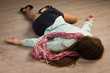 Crime scene simulation. Victim lying on the floor