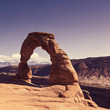 View of the famous Delicate Arch at sunset