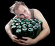 Photo: The drunk man and is a lot of empty beer cans The drunk man and is a lot of empty beer cans