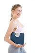 Photo: beautiful young smiling woman holding scales beautiful young smiling woman holding scales