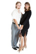 happy young pregnant woman and her husband with umbrella