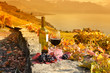 Photo: Glass of red wine on the terrace vineyard in Lavaux region, Swit Glass of red wine on the terrace vineyard in Lavaux region, Swit