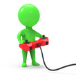 Little green man plays a video game