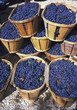 Blue wine grapes in wicker baskets