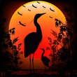 Heron Shape on Stunning Sunset