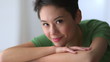Mixed race Asian woman smiling