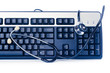 Blue computer keyboard with stethoscope
