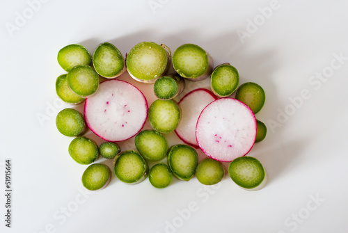 Photo: Asparagus tips and radish slices Asparagus tips and radish slices