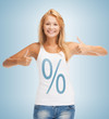 girl pointing at percent sign