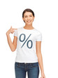 woman in shirt with percent sign