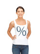 Photo: woman in shirt with percent sign woman in shirt with percent sign