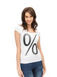 Photo: woman in shirt with percent sign woman in shirt with percent sign