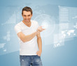 man touching virtual screen