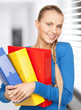 happy woman with folders