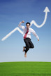 Businessman success jump on profit graph cloud