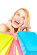 excited woman with shopping bags