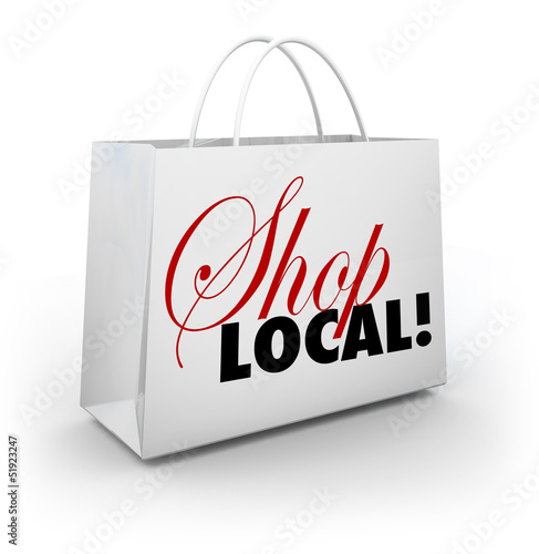 Illustration: Shop Local Support Community Shopping Bag Words Shop Local Support Community Shopping Bag Words