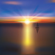 abstract background with sunrise and yacht