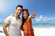 Happy couple embracing on the beach