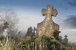 Cemetery in fog
