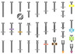 Set of metal nails for concrete and a brick