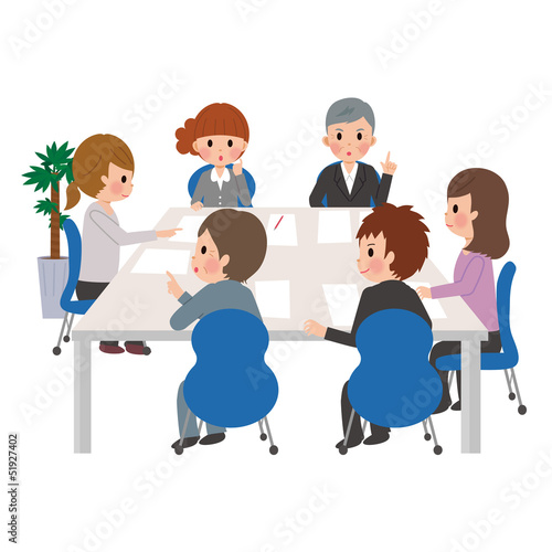 Illustration: 会議をする人物 会議をする人物
