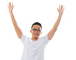 casual asian man jumping celebrating success with isolated white