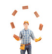 Construction worker juggling with bricks