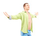 Happy guy spreading arms