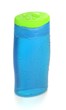 Foto: A wet bottle of shower gel shampoo on a white background A wet bottle of shower gel shampoo on a white background