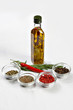 Bottle and aromatized oil composition on white background