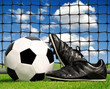 soccer ball and shoes in grass