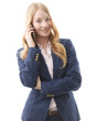 Foto: Smiling businesswoman using a mobile phone White background Smiling businesswoman using a mobile phone White background