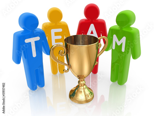 Illustration: Teamwork Concept with Figures and golden Cup Teamwork Concept with Figures and golden Cup
