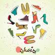 Set of different shoes in circle.