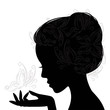 Profile face young woman and butterfly