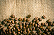 coffee beans on burlap background
