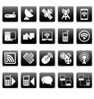 White wireless icons on black squares