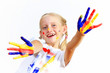 happy child with paint on the hands
